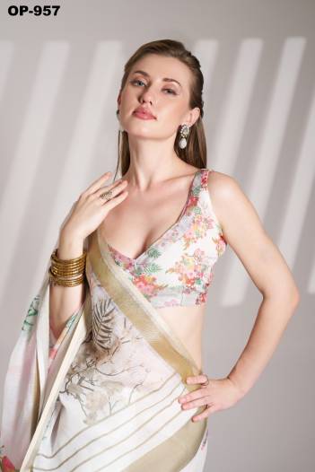 LAXMINAM OP-957 DESIGNER LINEN SAREE WHOLESALER IN INDIA